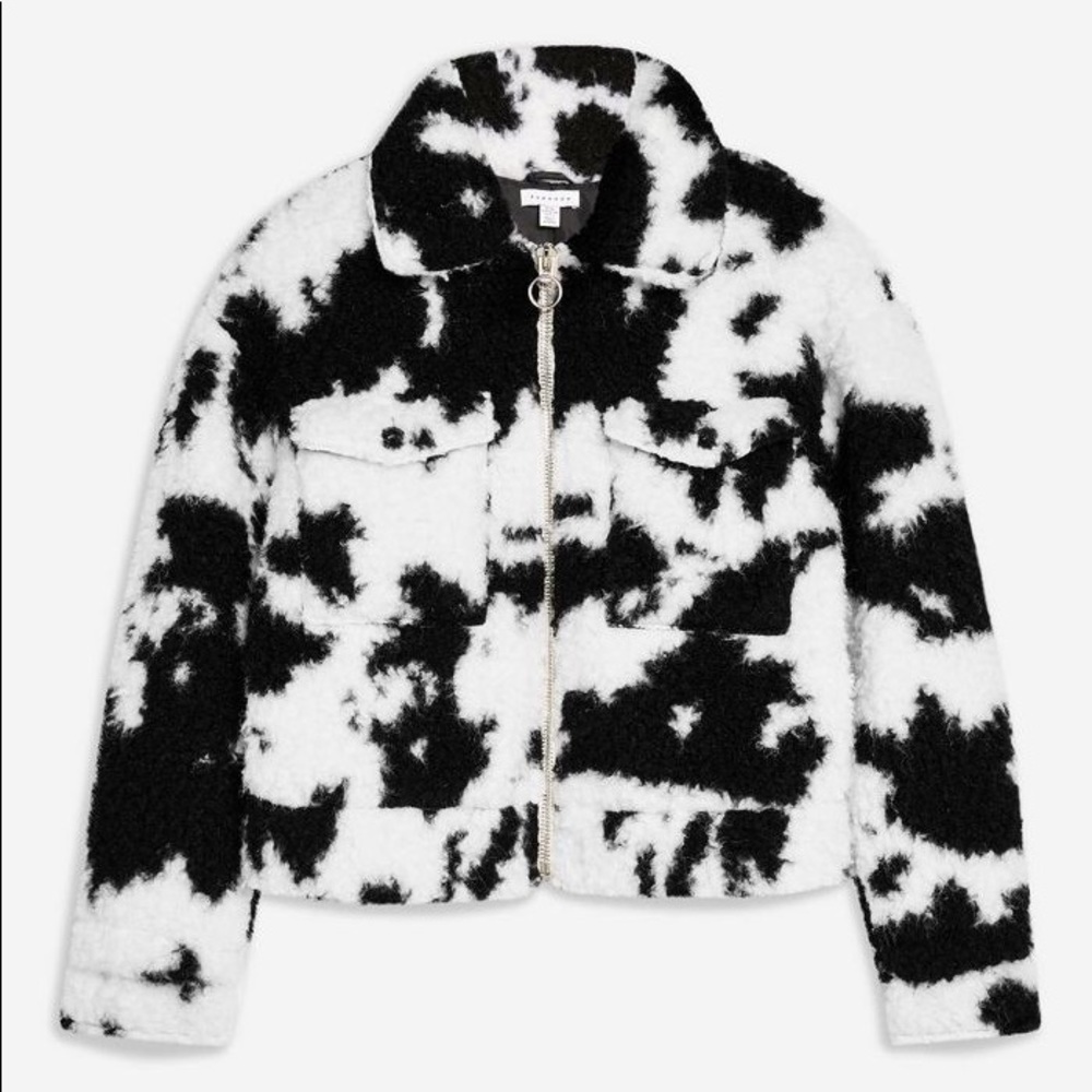 topshop cow print fleece jacket